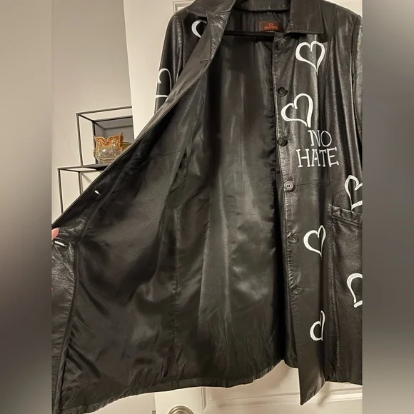 Danier Black Leather Jacket with White Heart Motifs - Picture 7 of 8